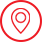 A red pixel art style map pin in the middle of a circle.